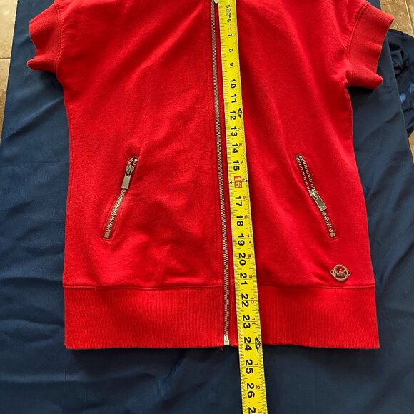Michael Kors Sz SMALL Hoodie Full Gold Zip French Terry Knit Red Top - Picture 6 of 6